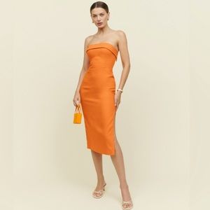 Reformation Marcella Linen Dress, Citrus, 4